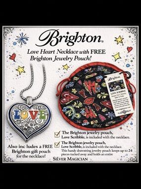 Brighton Love Heart Necklace + Love Scribble Pouch Set Gift Bundle